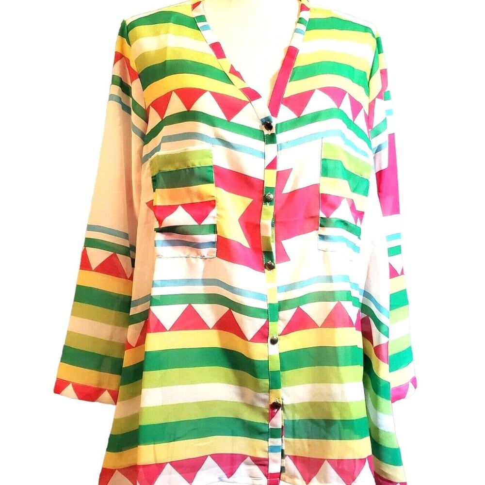 Kaktus Sheer Top Size M Southwest Bright Colors Contemporary Retro Look New